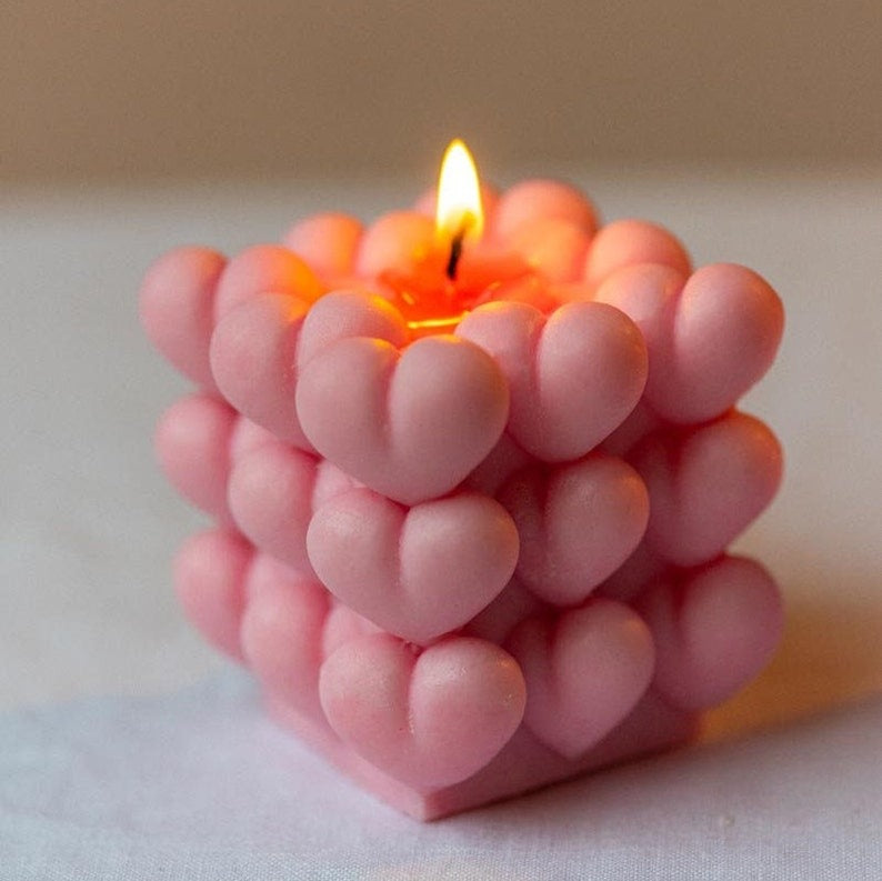 3D Heart Shaped Cube Candle Mold Food Grade Silicone Bubble Candle Mold - UG LAND INDIA