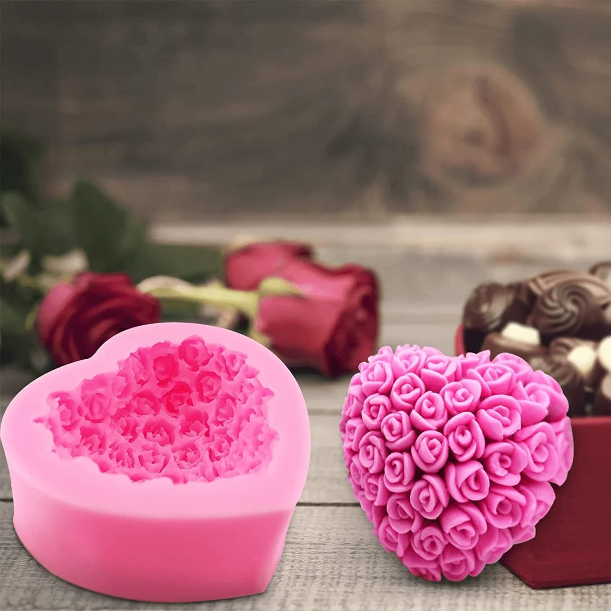 3D Rose Flower Silicone Candle Molds Valentine Heart Shaped DIY Craft Handmade Soap Mold Cake Decoration Mold Art Crafts Mould - UG LAND INDIA