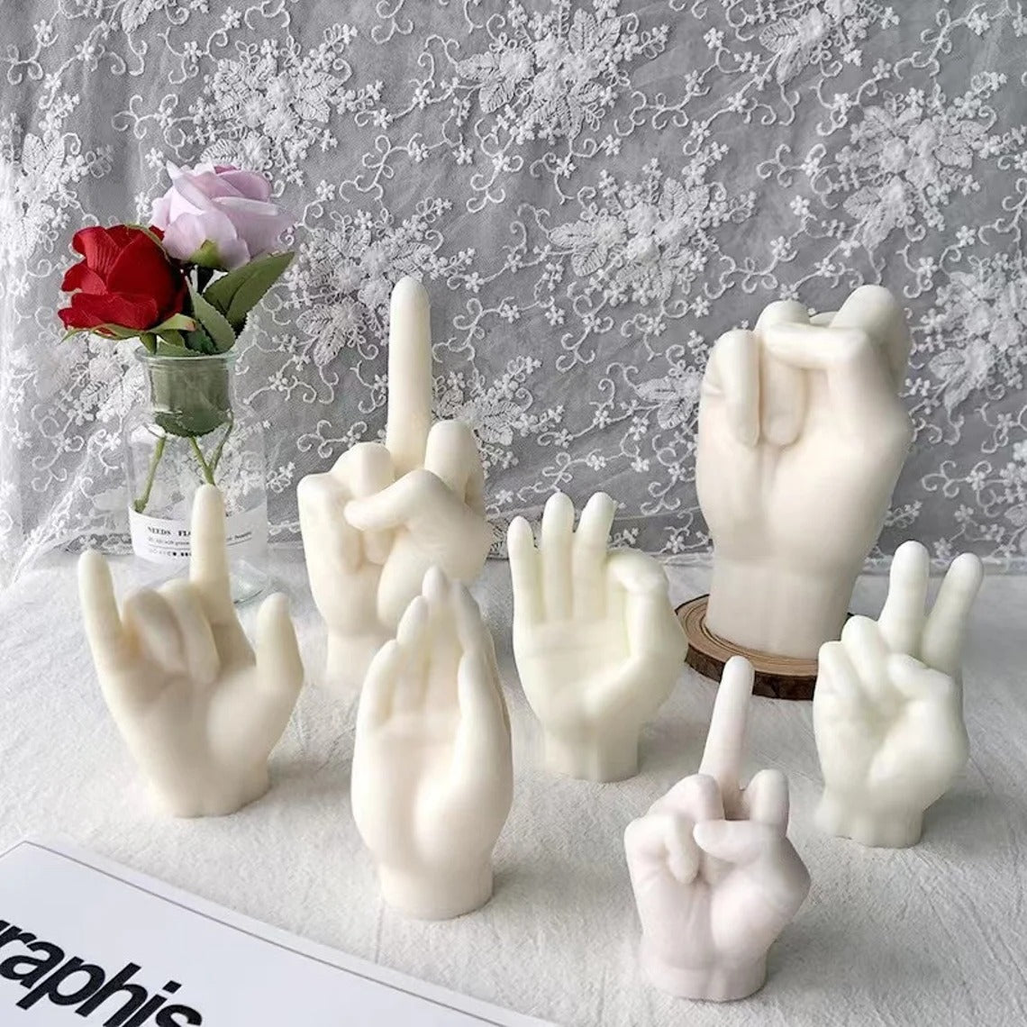 3D Finger Candle Silicone Mold, Ok Hand Gesture Plaster Mold, Victory Finger Cement Mold - UG LAND INDIA