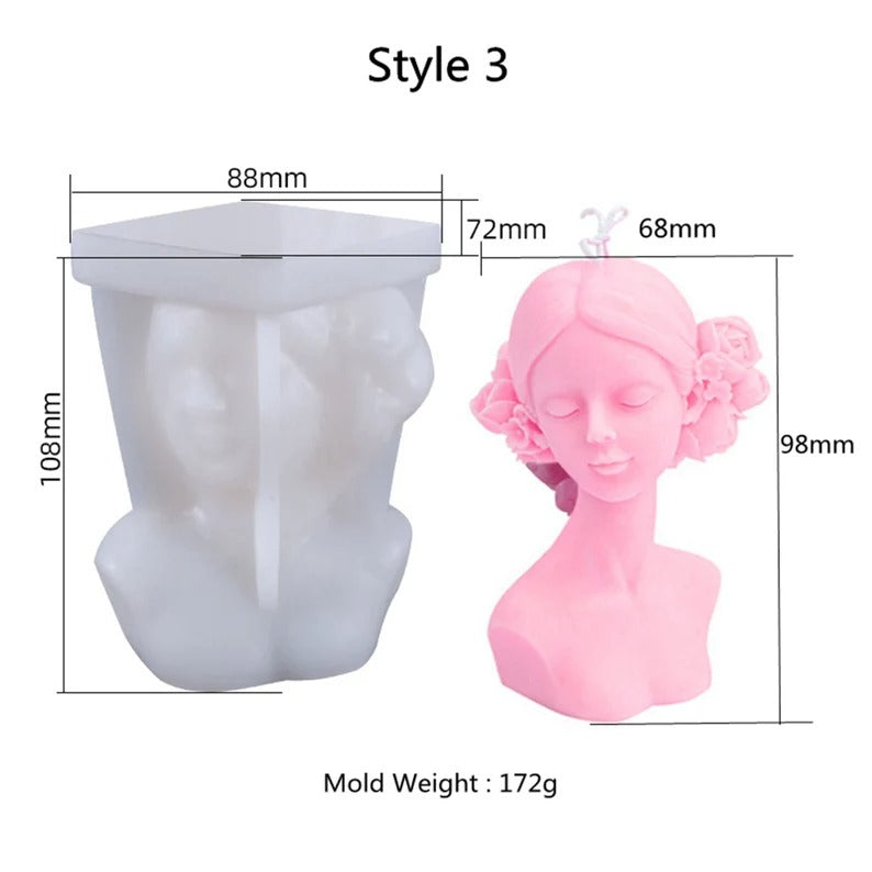 3D Closed Eye Girl Portrait Silicone Candle Mold Sculpture Scented Candle Mold Plaster Beauty Woman Statue - UG LAND INDIA