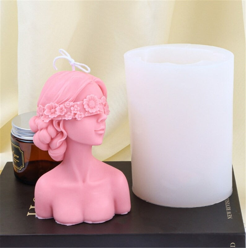 3D Half Girl Body Candle Mold Silicone for Candle Making Beautiful Blindfolded Girl for Resin Casting - UG LAND INDIA