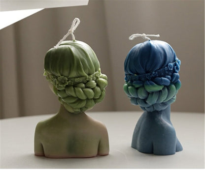 3D Closed Eye Girl Portrait Silicone Candle Mold Sculpture Scented Candle Mold Plaster Beauty Woman Statue - UG LAND INDIA