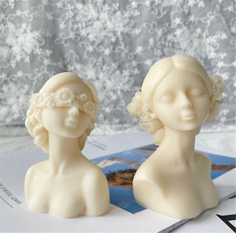 3D Closed Eye Girl Portrait Silicone Candle Mold Sculpture Scented Candle Mold Plaster Beauty Woman Statue - UG LAND INDIA