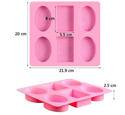 3D 4 Cavity Oval and 2 Rectangle Designs Soap Mold (Soap Weight: Approx 85g ) - UG LAND INDIA