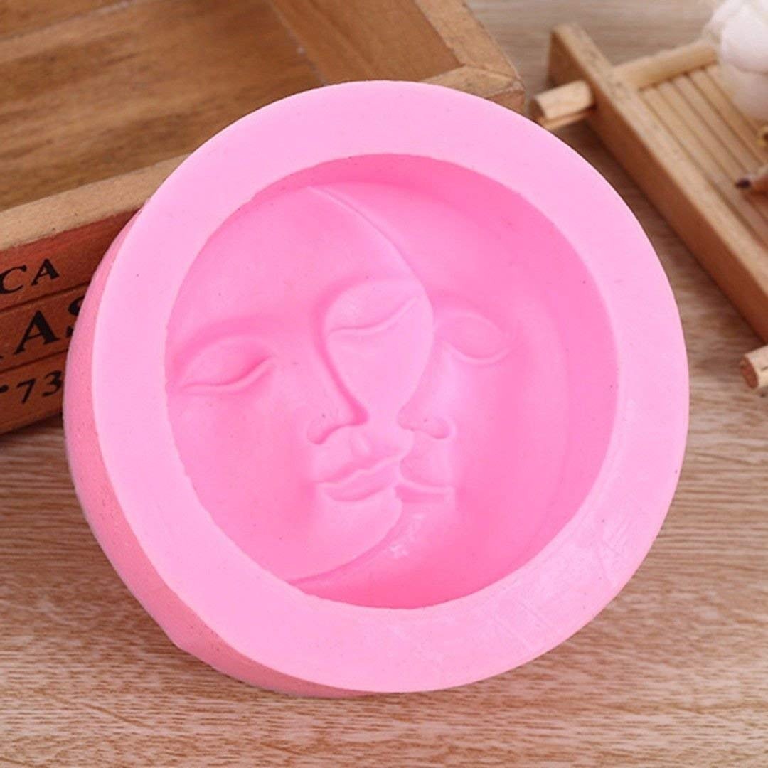 3D Sun Moon Face Silicone Candle Mold for Handmade Decorating Designer Aromapathy Candle - UG LAND INDIA