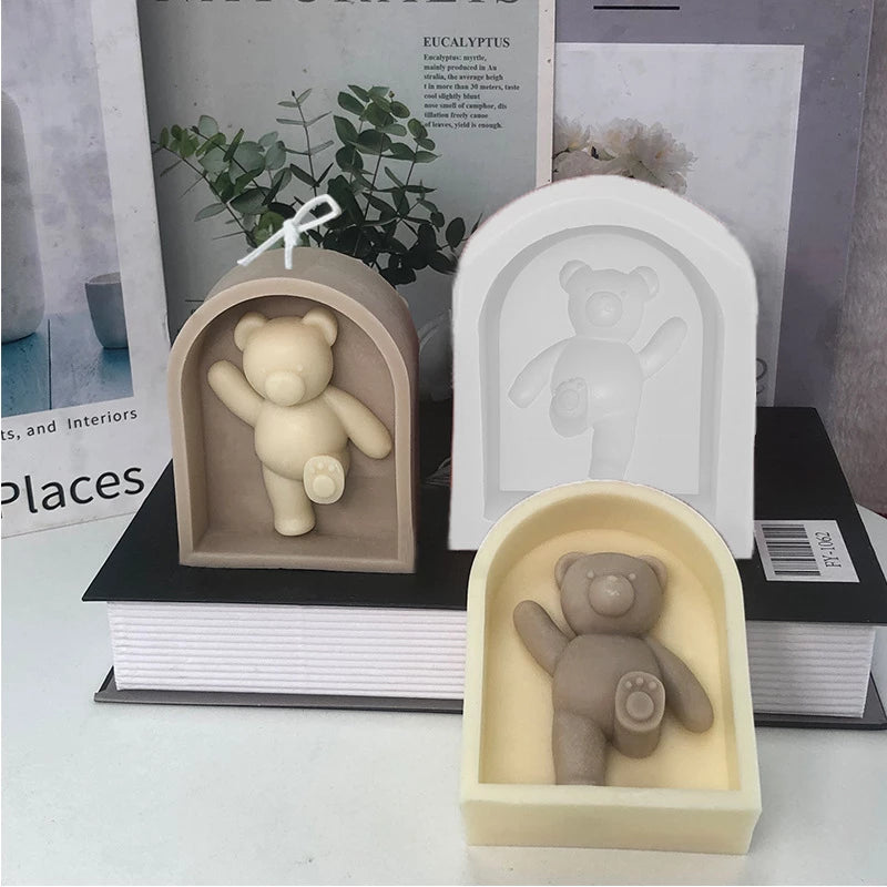 3D Teddy Frame Cute Bear Candle Silicone Mold Arch Teddy Silicone Mould - UG LAND INDIA