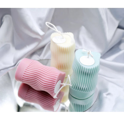 3D Cylinder Candle Mould Twisted Wave Stripes Silicone Moulds Pillar Candle - UG LAND INDIA