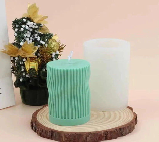 3D Cylinder Candle Mould Twisted Wave Stripes Silicone Moulds Pillar Candle - UG LAND INDIA